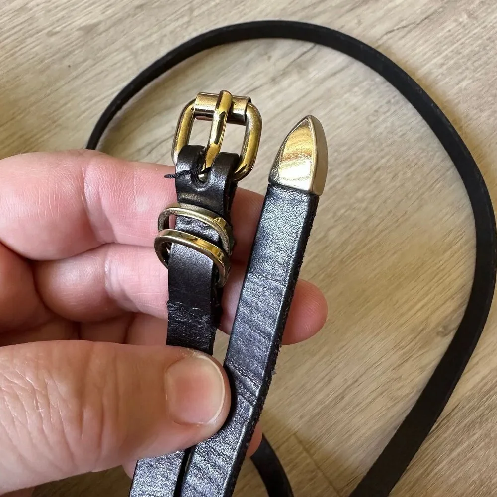 Black Leather Skinny Belt Silver Hardware & Tip Guard